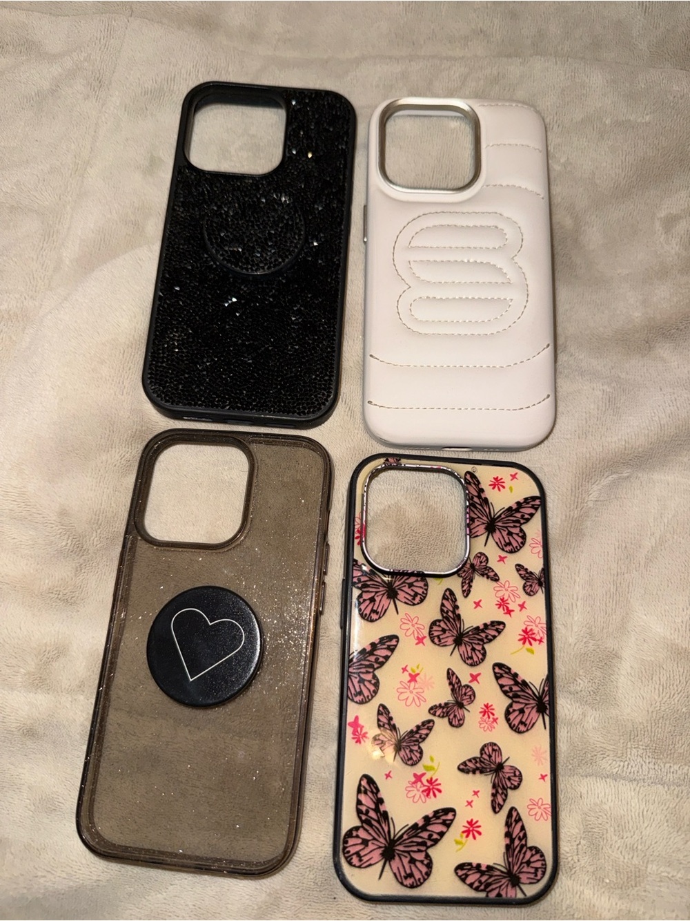 Phone Case Bundle - Black, White, Brown, Pink Butterfly Designs